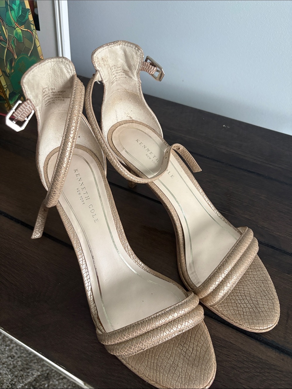 Kenneth Cole Rose Gold Textured Ankle-Strap Heels